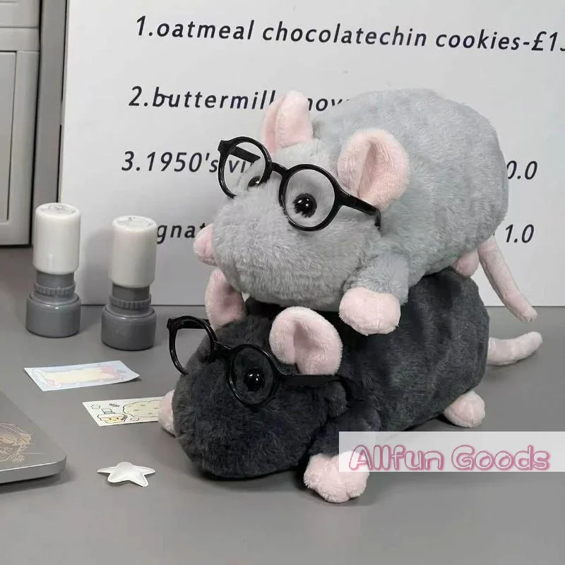 1Pcs Cute Flower Branch Rat Plush Pencil Case Makeup Bag Large Capacity Portable Animal Stationery Storage Pouch Zipper Closure