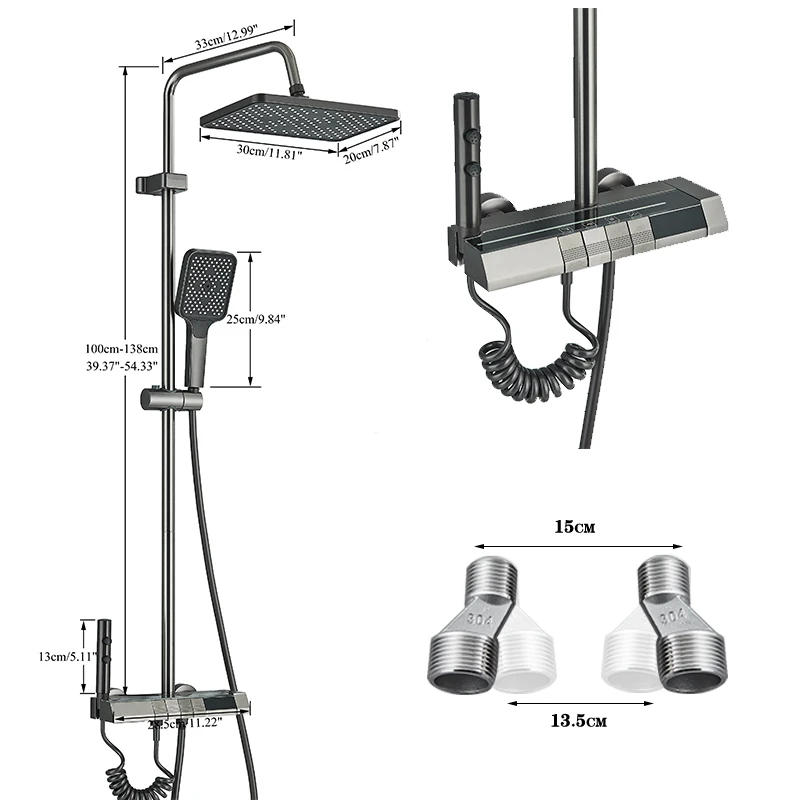 4 Piano Button Function Smart Digital Display LED Cold Hot Shower Faucet with 3 Modes Handshower 2 Modes Booster Spray Gun