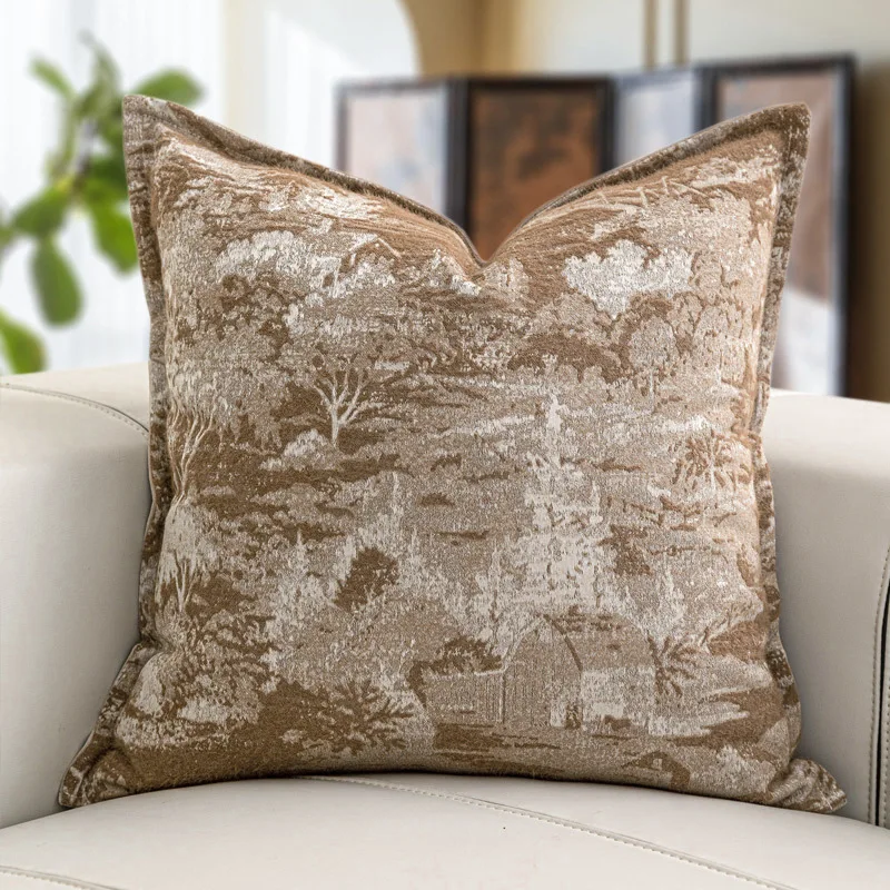 Brown Khaki Pillows Luxury Scenery Jacquard Cushion Case Modern 45x45 Decorative Pillow Cover For Sofa Chair Home Decorations