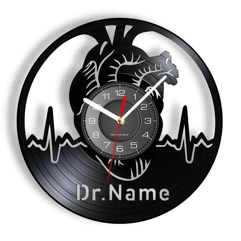 Personalized Cardiologist Name Vinyl Record Wall Clock Cardiac Resuscitation Medical Hospital Logo Decoration Surgeon Nurse Gift