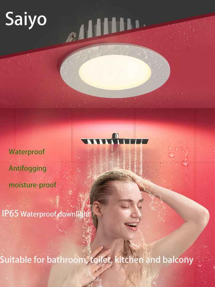 Saiyo led à prova dwaterproof água ponto luz ip65 recessed teto pontos 7w10w12w downlight para cozinha casa de banho iluminação interior ao ar livre