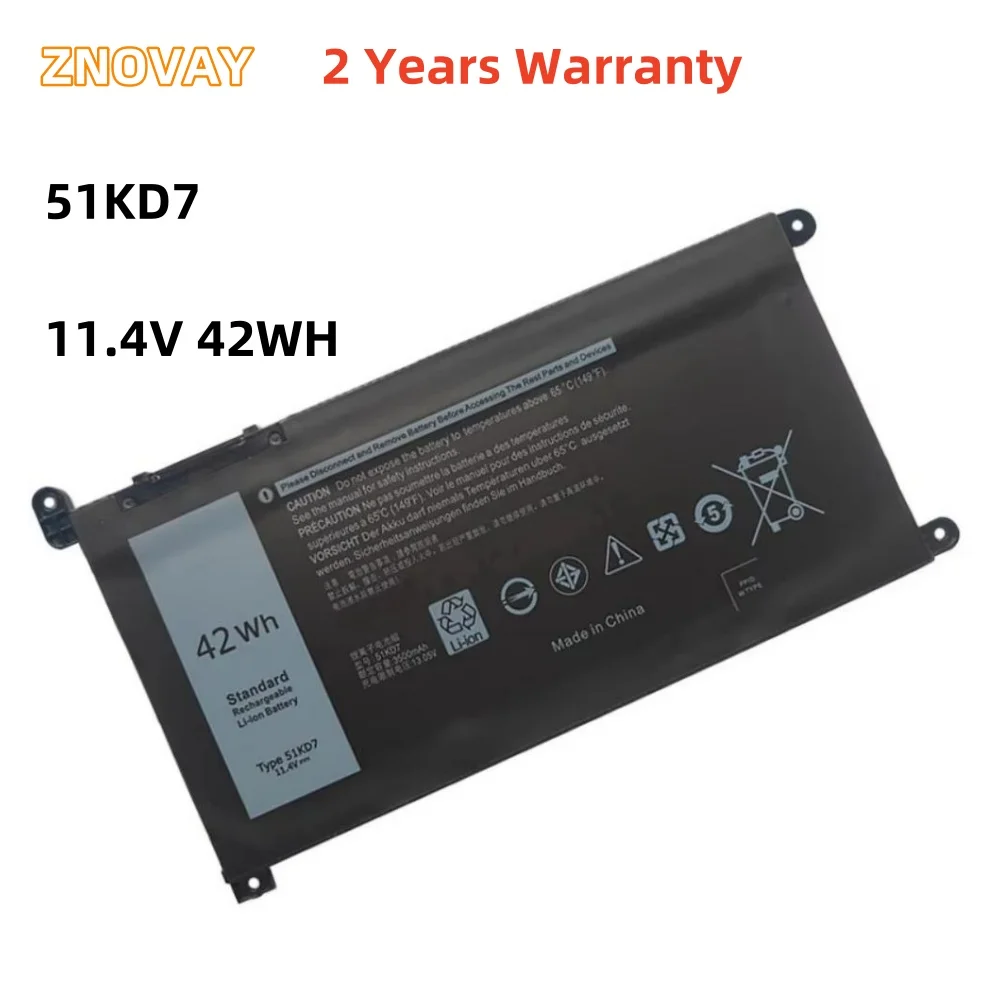 

ZNOVAY New 11.4V 42Wh 51KD7 Laptop Battery For Dell Chromebook 11 3100 3180 3181 3189 5190 2in1 FY8XM Y07HK