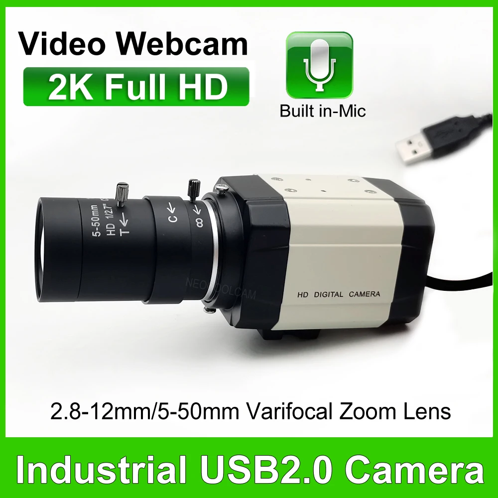 2K Full HD Webcam With Microphone 30fps USB Camera 3MP 5-50mm Varifocal CS Lens UVC Plug And Play OTG For Youtube Video Calling