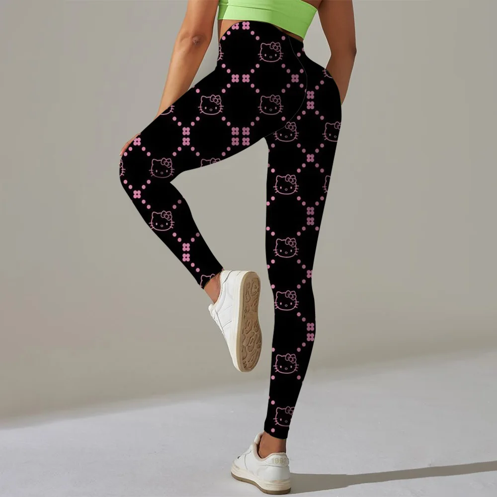 Sports Pants With Sexy Hello Kitty Kuromi print Sports Tight Pants Women's Elastic Fitness Pants Running Yoga Pants