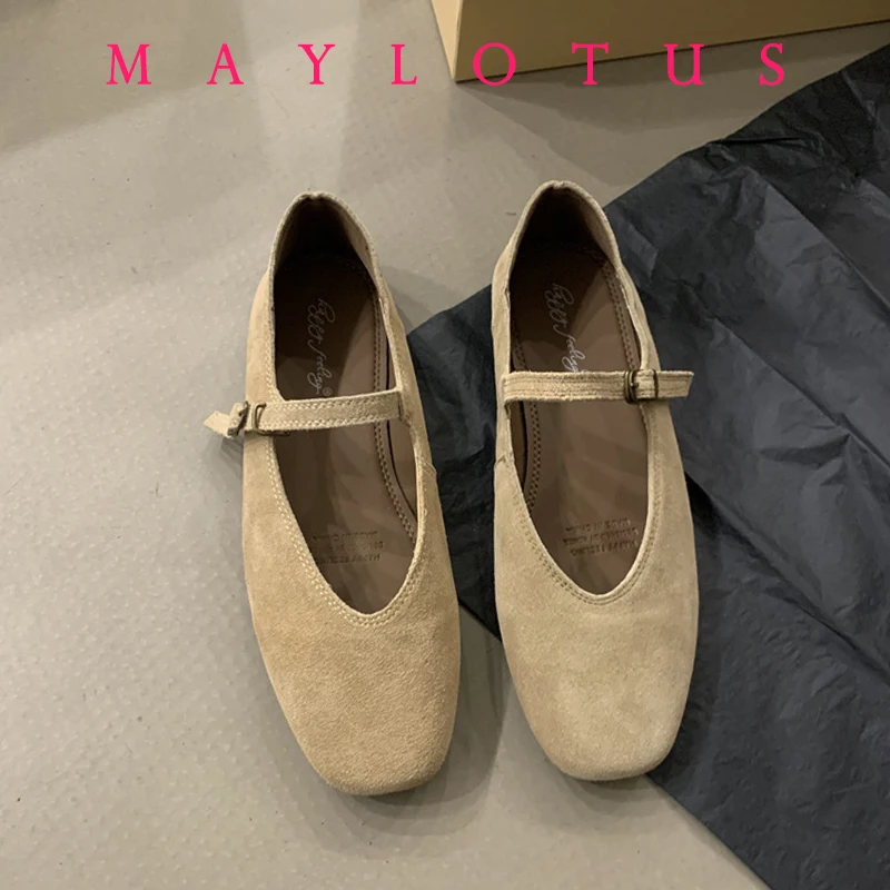 Brand New Women Suede Leather Flats Round Toe Shallow Mary Jeans Casual Ballet Shoes Soft Leather Eelgant Dress Shoes Mujer Size