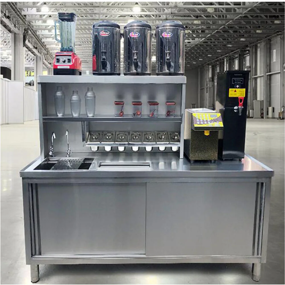 Коммерческий столешница из нержавеющей стали для молока, чая, изготовленный на заказ Рабочий стол для приготовления чая Boba, охлаждающего бара