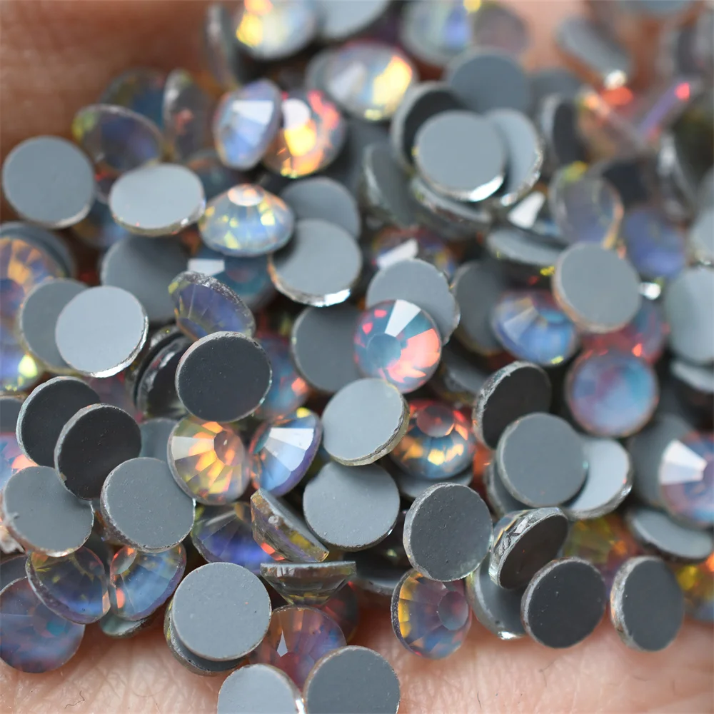 Piedras de Cristal Planas sin Fijación en Caliente, Color Gris Oscuro, Adhesivas, Luminosas, Color Neón Mocca Opal AB, Decoración para Uñas, Cristal Strass, Funda para Teléfono