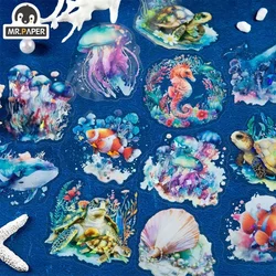 Mr. Paper 10pcs/pack Ocean Animal Theme Sticker PET Exquisite Jellyfish Guka Handbook Decoration Sticker Stationery