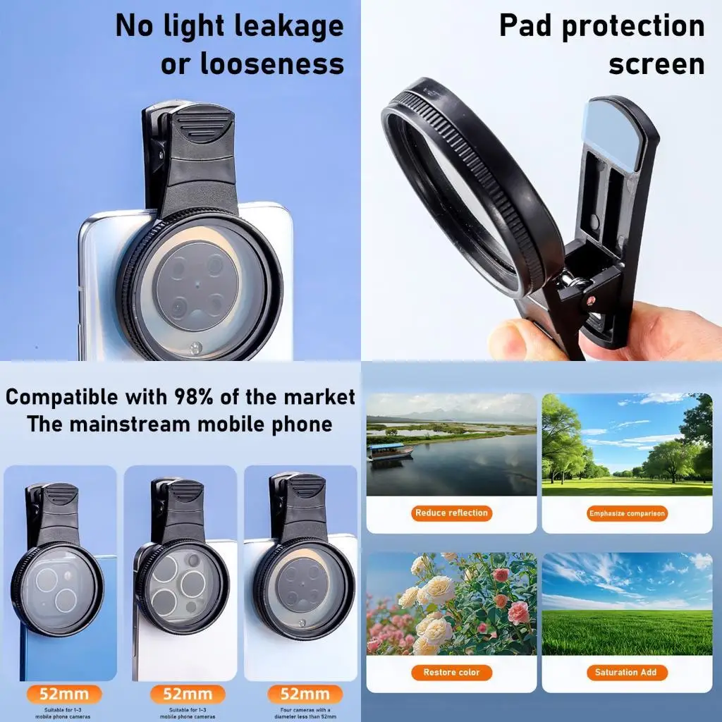

R9UF Universal Phone Camera Polarizing Filter with Not Glares Rotating Rings for Photo