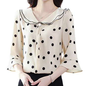 여성용 레터 버튼 인쇄 블라우스 탑, 2022 V 넥, 긴팔 패션, 새로운 상의, 여성 의류 