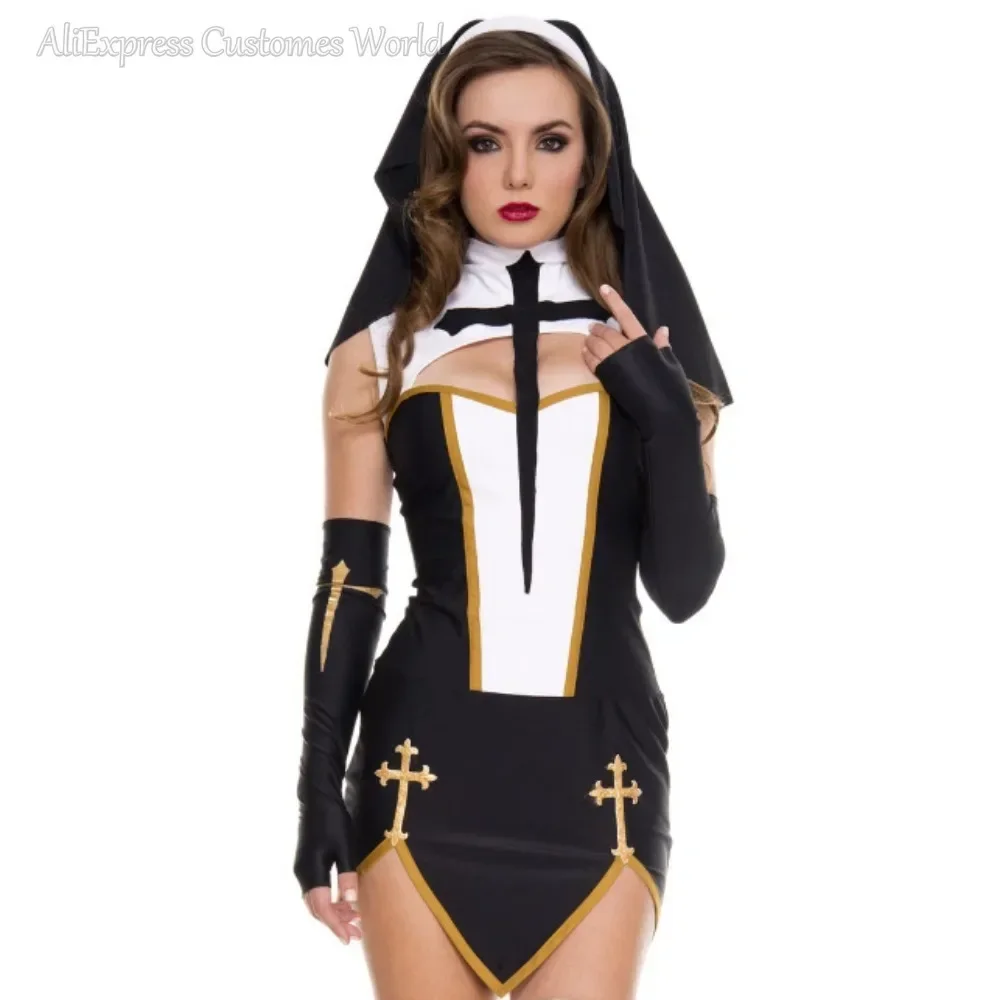 Nun Cos for Women Girls Fancy Robe Sexy Maid Dress Women\'s Sexy Fun Uniform Halloween Outfit Nun Dress Black Cosplay Lingerie