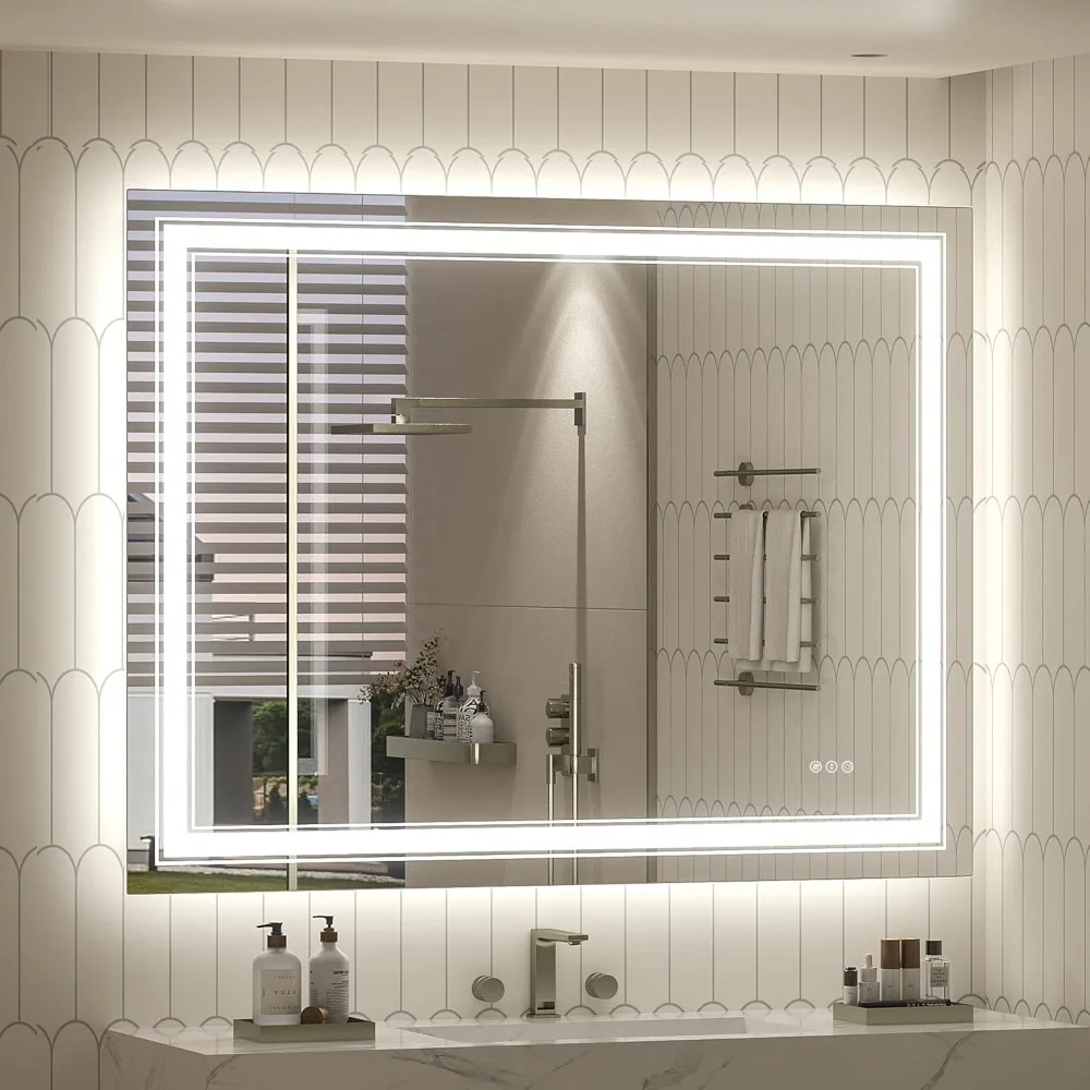 44x36 LED Bathroom Mirror, Lighted Mirror for Bathroom Wall, Backlit and Front Lit, Dimmable, Anti-Fog, Shatterpoof, Memory