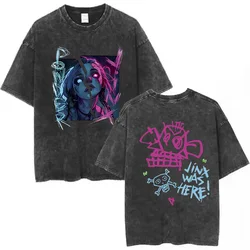 High Quality Cotton T Shirt Arcane Jinx Game Fans Lover Gifts Washed Shirt Harajuku T-Shirt for Men Women Short Sleeve Tees