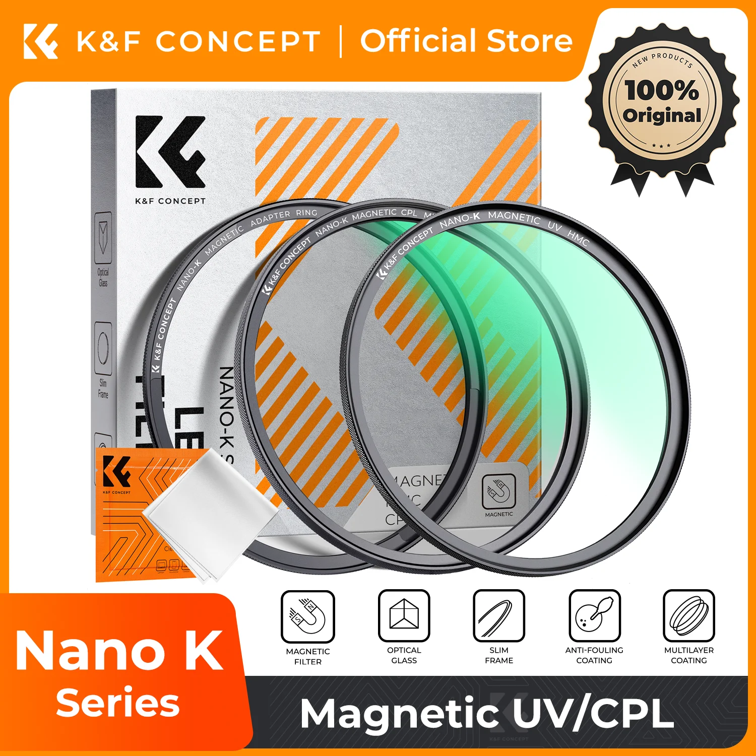 

K&F CONCEPT K Series Magnetic MCUV/CPL Lens Protection Filter 18 Multi-Layer Coatings Ultra-Slim UV CPL Len Filter with Cleaning