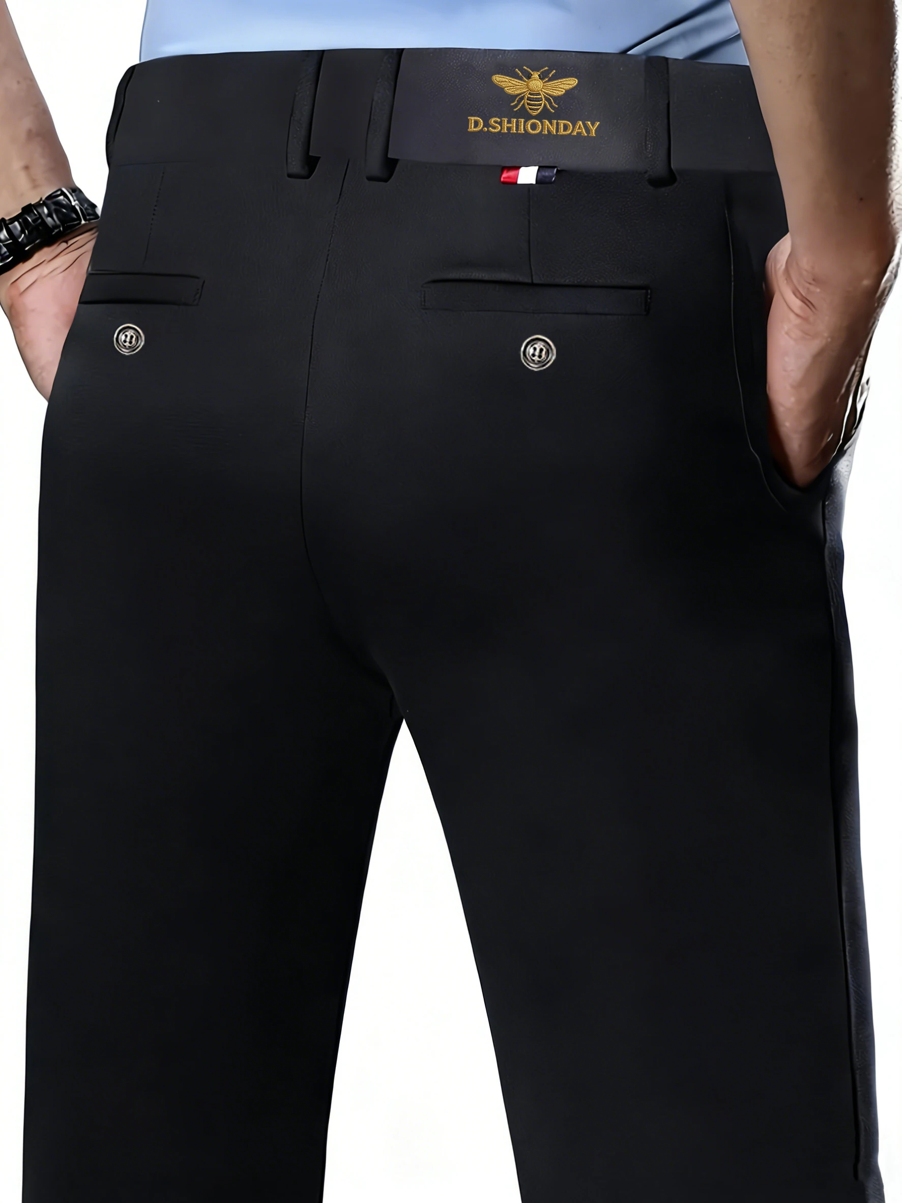 Men's Luxury Bee Waist Logo Business Casual Pants, High Elastic Slim Fit Formal Trousers for Office Commute & Daily Wear