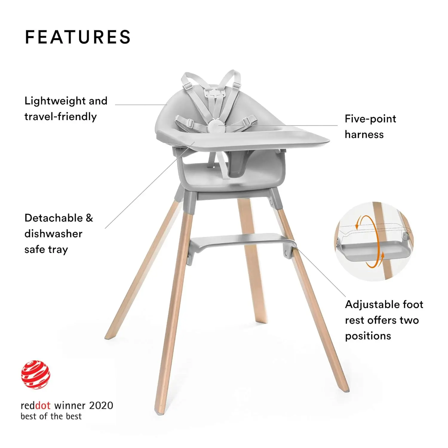 High Chair, Cloud Grey - All-in-One High Chair with Tray + Harness - Light, Durable & Travel Friendly - Ergonomic with