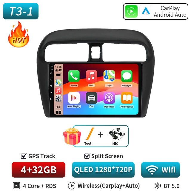 Android 16 9 "Voor Mitsubishi Mirage Attrage 2012-2018 2019 Autoradio Space Star 2014 Navigatie Stereo multimedia Tuning Scherm - afbeelding 1