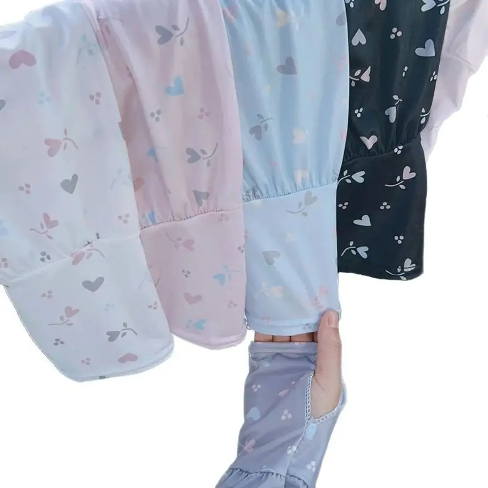 

Breathable Ice Silk Sleeve Loose Fit Cooling Material Sun Protection Sleeves Love Flower Print Arm Sleeves Outdoor Sports