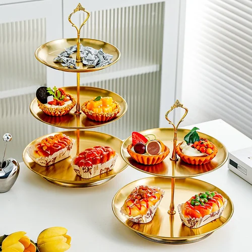 스테인레스 스틸 다층 디저트 플레이트 과일 랙 스낵 디스플레이 스탠드, 차 파티 보관 트레이에 적합, 장신구 접시 