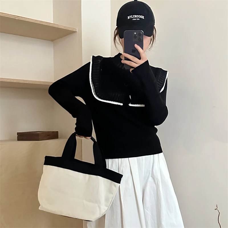 Pull pulls femmes col rond manches évasées légèrement extensible coréen bureau dame printemps et automne décontracté quotidien femme tricoté hauts