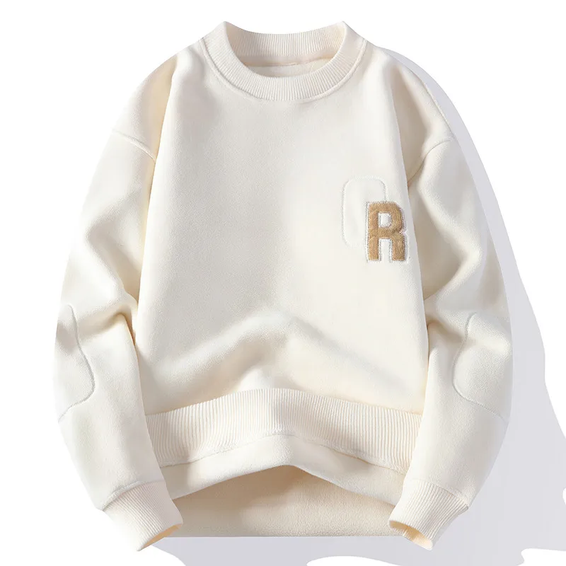 

Oliver Fleece Men's Hoodie Thickened round Necklined Sweatshirt Fashionable Urban Style Winter Warm Polyester Spandex Blend