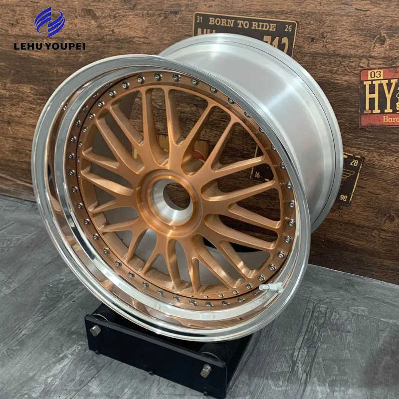 17-24 Inch T6 Deep Dish Golden Spoke 3PCS Forged Alloy Luxury Car Wheel Rims