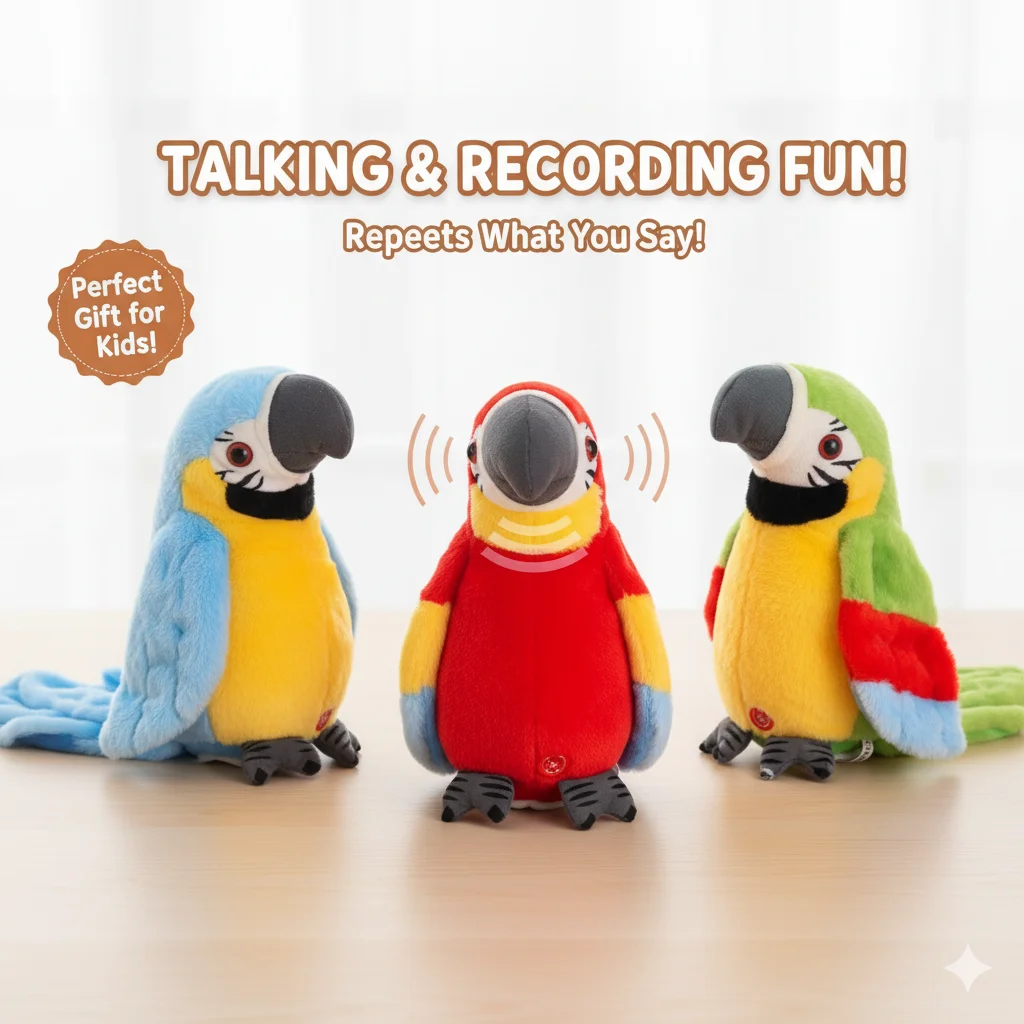لعبة الببغاء القطيفة الكهربائية الببغاء الناطق مع أجنحة ترفرف وتسجيل تعلم التحدث لعبة الطيور التفاعلية للأطفال