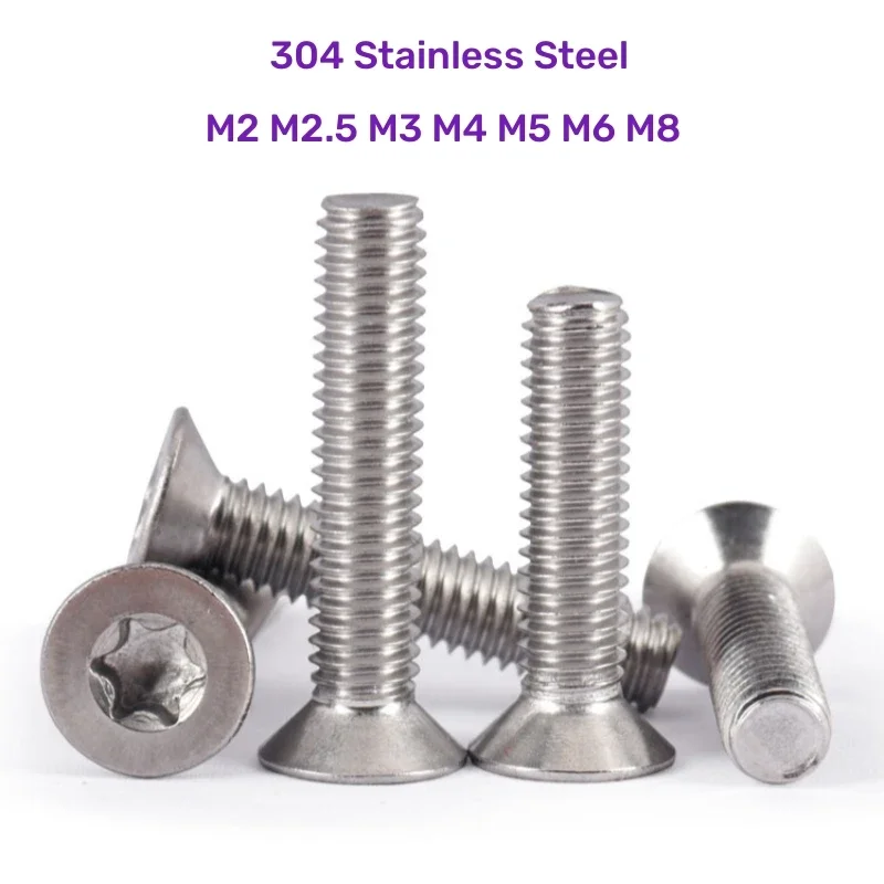 2~50pcs M2 M2.5 M3 M4 M5 M6 M8 Six-Lobe Torx Head Flat Countersunk Screw Bolt 304 A2-70 Stainless Steel Length 4~60mm