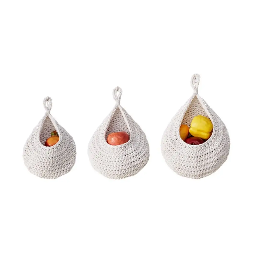 

Cotton Rope Wall Hanging Fruit Baskets Hand Woven Breathable Hanging Net Pocket Widely Use Space Saving