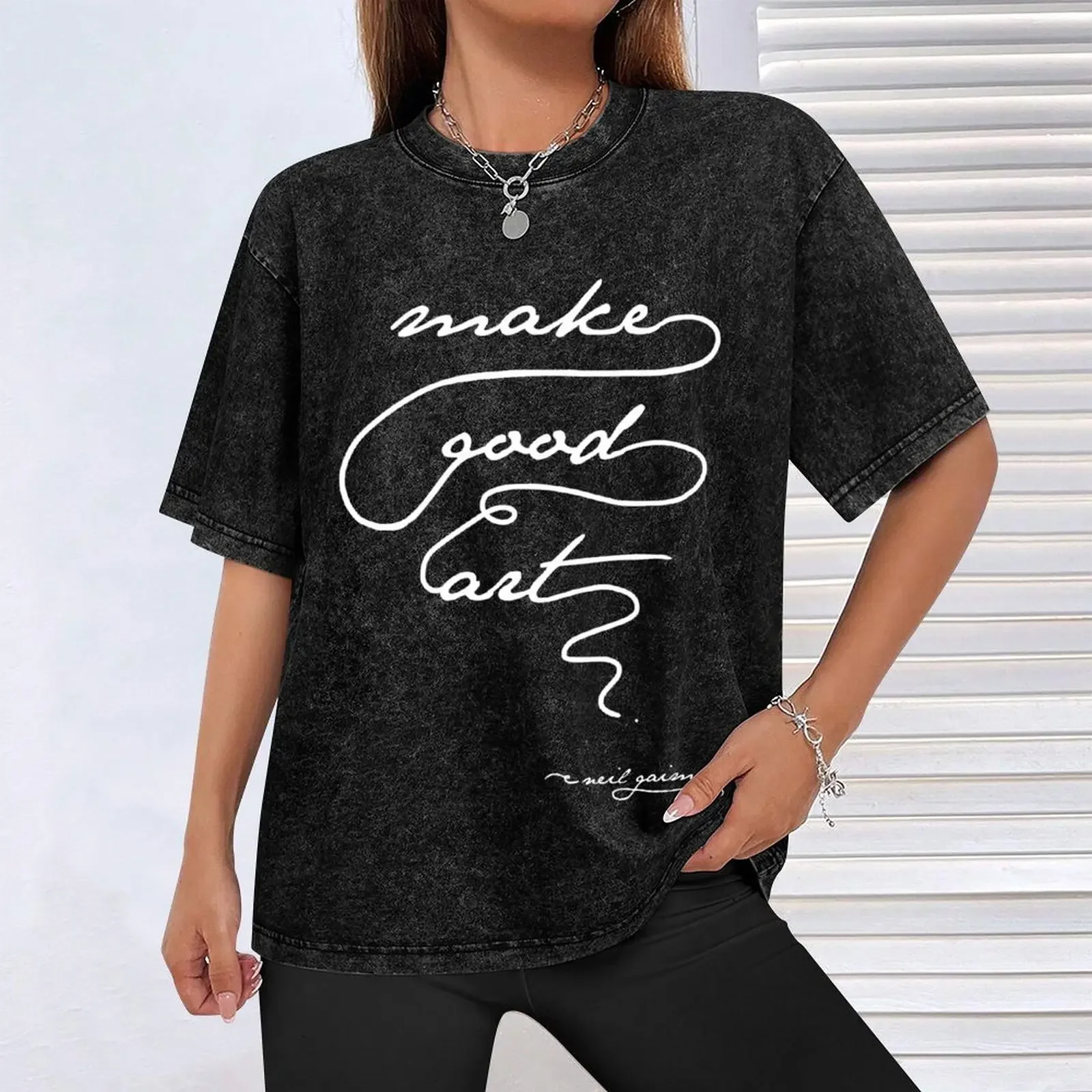 جعل الفن الجيد - نيل جايمان. تي شيرتات داكنة، قمصان برسومات كبيرة الحجم، قمصان أنيمي للرجال