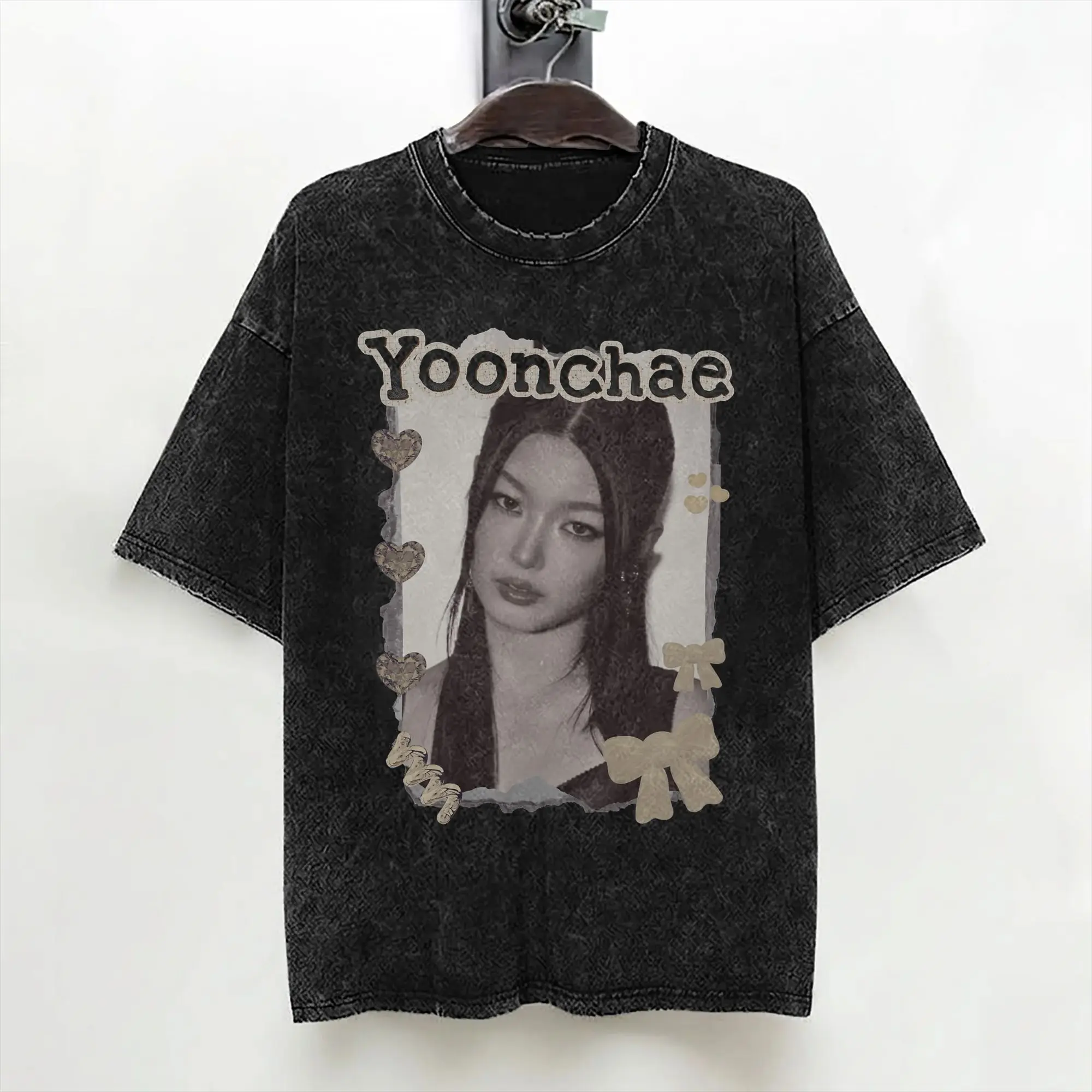 Yoonchae Katseyes Kpop Girl Group T Shirt Washed Short Sleeve Oversize T-Shirt Novelty for Men Women Streetwear Summer Tee Shirt