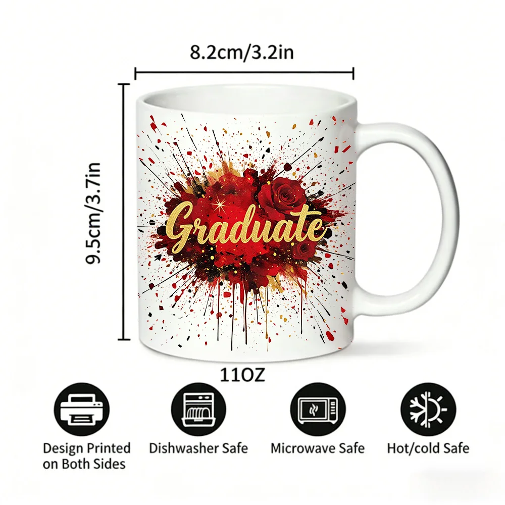 Rose Ink Splash Art Ceramic Mug, Coffee Mug, Milk Mug, Office Tea Cup, Drinking Cup, Gift for Friends, Fade-Resistant