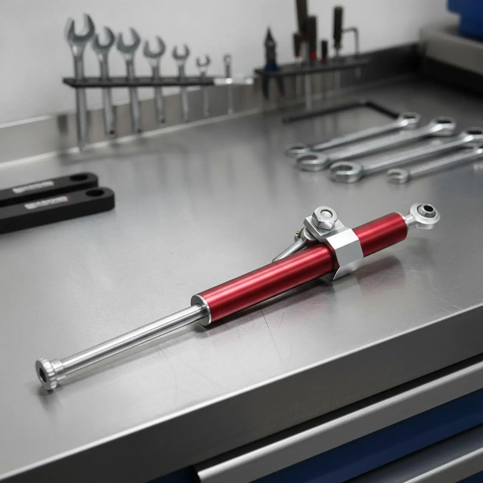 Adjustable Motorcycle Steering Damper 330mm Aluminum Alloy Cylinder Body with Mounting Eye for Fork Stabilization and Reduced