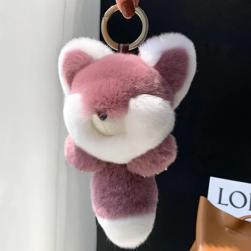 Kawaii 23cm Premium Fuchs Rex Kaninchen haar kleine Fuchs Tasche Anhänger niedlichen Plüsch Auto Schlüssel bund Rückspiegel Anhänger