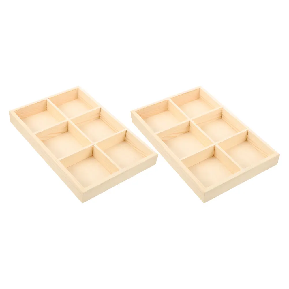 

2pcs Wooden Compartment Storage Box Organizer Tray Multicompartment Desk Tidy Vanity Storage Solution Wooden Section Box