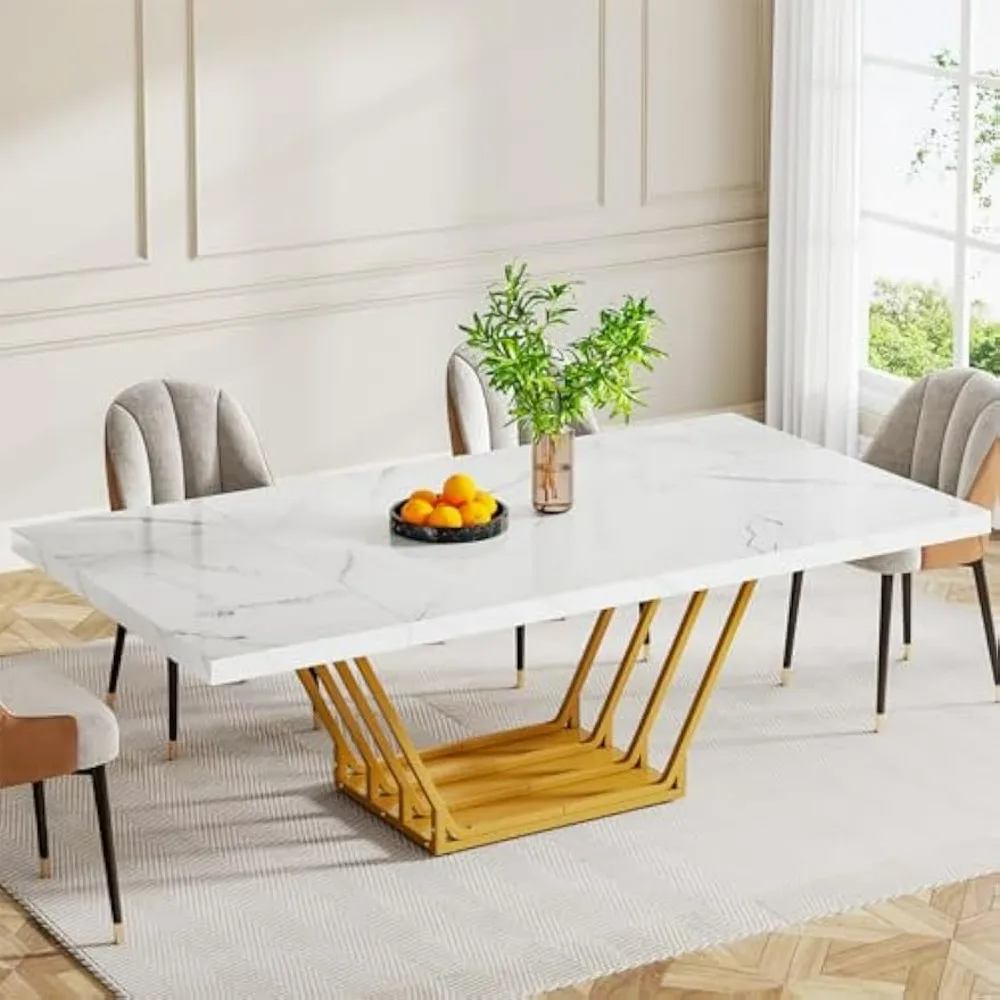 Dining Table for 4-6 People, 63-Inch Modern Dining Table, Rectangular Wood Dining Table for Dinner Room Kitchen