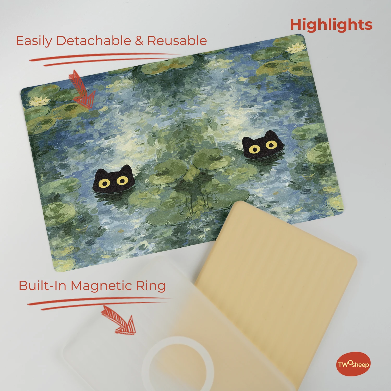 twosheep Monet and Cat Case suit for Boox Boox Go6 GenII Boox Poke7 6 Inch Detachable Magnetic Matte Auto Sleep Slim Skin Cover