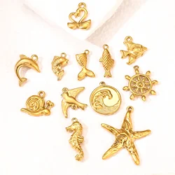 3Pcs Tortoise/Tropical Monstera Leaves/Ship Wheel Helm Charms Stainless Steel Marine Pendant Diy Earring Necklace Jewelry Making