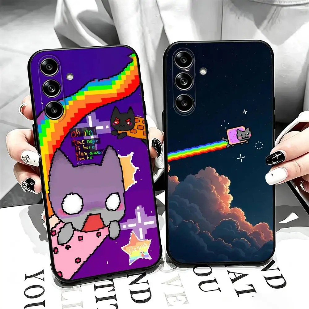 Cute N-Nyan C-Cat Phone Case Black Silicone Soft For Samsung Galaxy A73,A72,A71,A70,A53,A52,A51