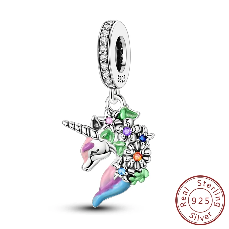 

Cute 100% 925 Sterling Silver Colorful Lucky Unicorn Dangle Charm Fits Pandora Bracelet For Girl Necklace Pendant Birthday Gift