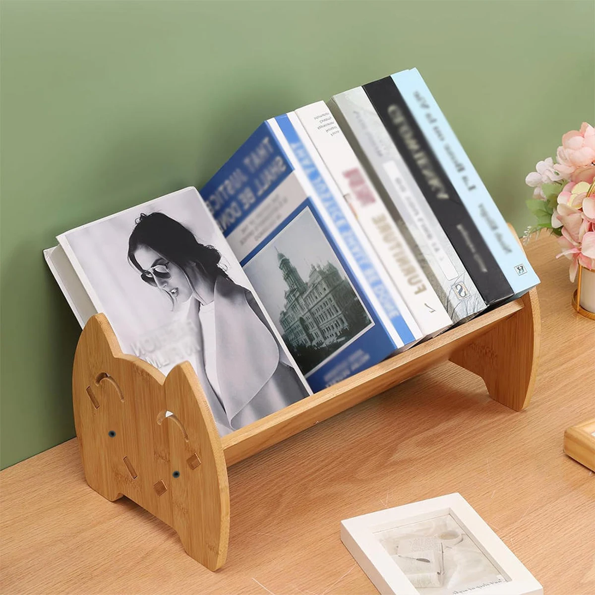 Bamboo Cat Small Bookshelf, Shelf Desktop Creative Book Stand Shelf, Office Desk Organizer, Simple Book Storage Shelf