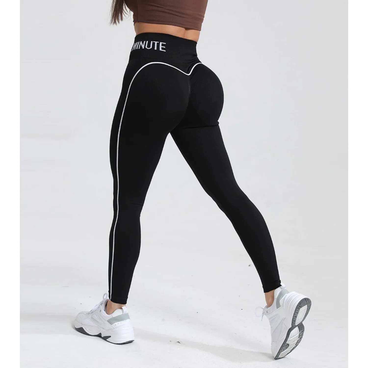 Nahtlose Hochtaillierte Damen-Yogahose mit Farbkontrast, Sport-Leggings mit Po-Lifting-Effekt, Fitness-Tights, Schnelltrocknende Workout-Hose – Detail 5