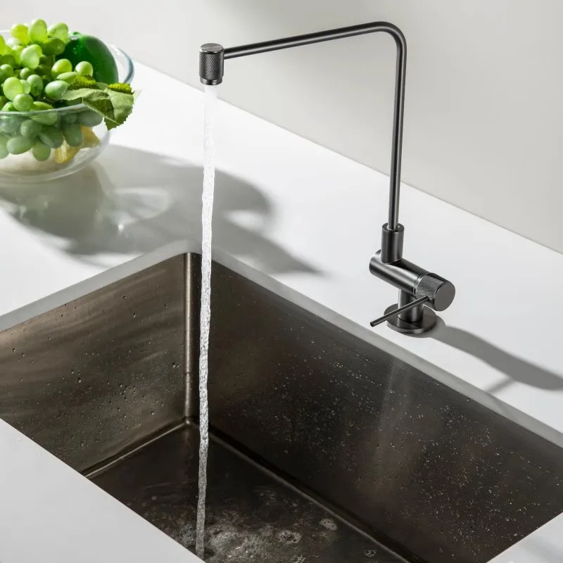 New Direct Drinking Faucet Total Brass Sinle Lever Lead Free Kitchen Sink Tap Single Cold Rotation Brush Gold Kitchen Tap