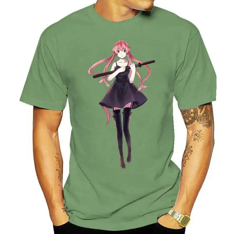 Men T-shirt Mirai Nikki Cotton Tee Shirt Short Sleeve Gasai Yuno T Shirts Anime Manga Future Dairy Japanese Comic Tees