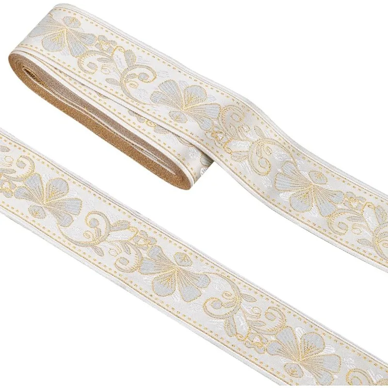 

10 Yards Boho Jacquard Ribbon Trim 50mm Vintage Embroidery Jacquard Trim Gold Edge Woven Braid Trim Woven Trim for Sewing