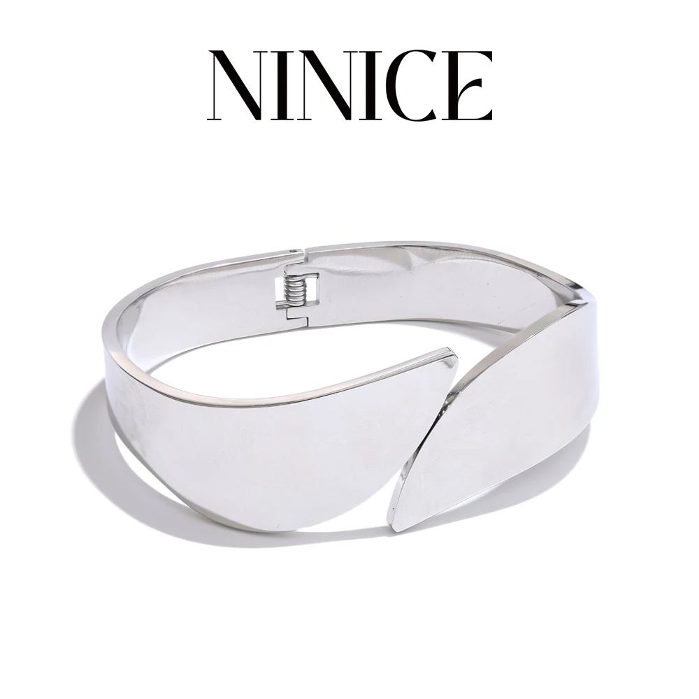 NiNice New Glossy Smooth Stainless Steel Statement Bracelet Bangle Metal Texture Tarnish Resistant Arrivals Jewelry Recommend