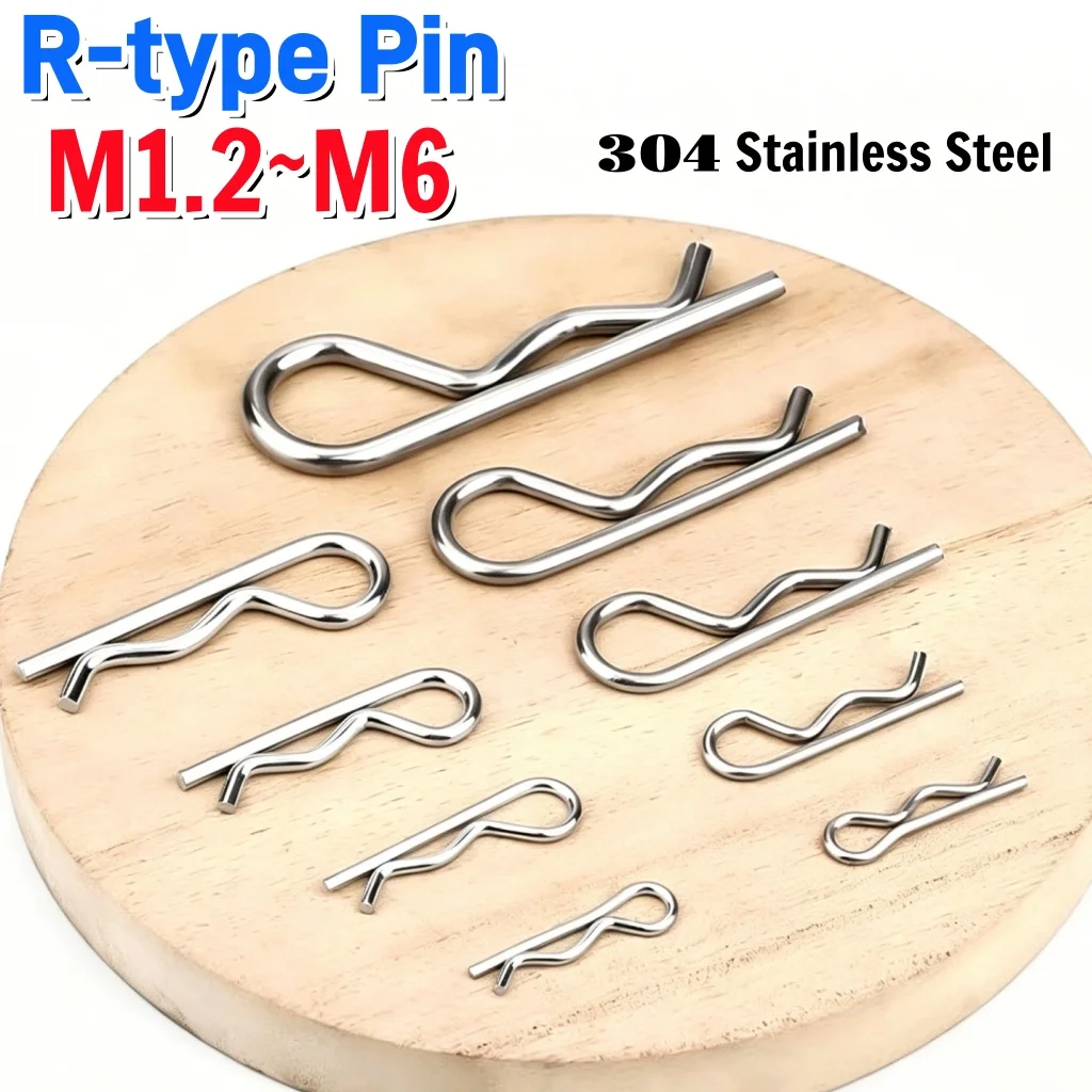 M1.2~M6 R Type Spring Cotter Pin 304 Stainless Steel Wave Shape Spring Split Pin Clip Clamp Hair Tractor Pin for Repairing Cars