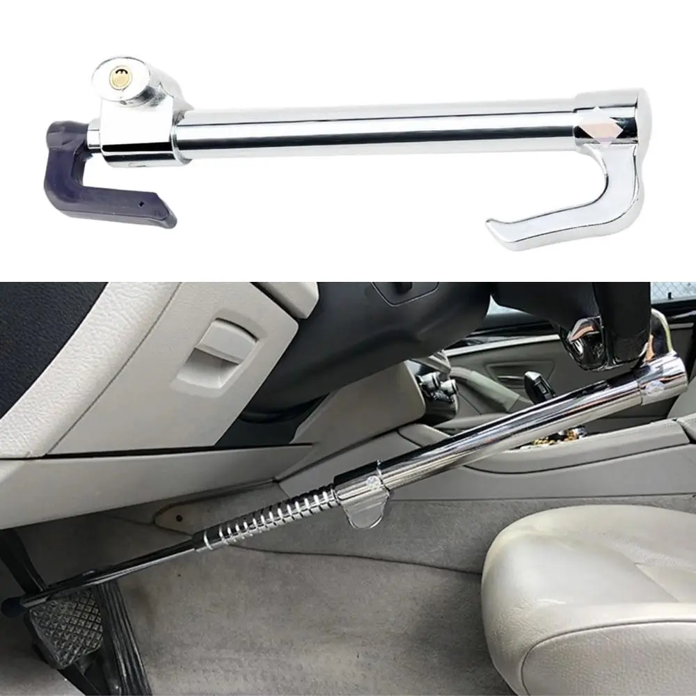 Cerradura antirrobo para volante de coche, cerradura de seguridad ajustable de tres secciones para vehículo, cerradura retráctil de Pedal de embrague de 3 llaves para coche