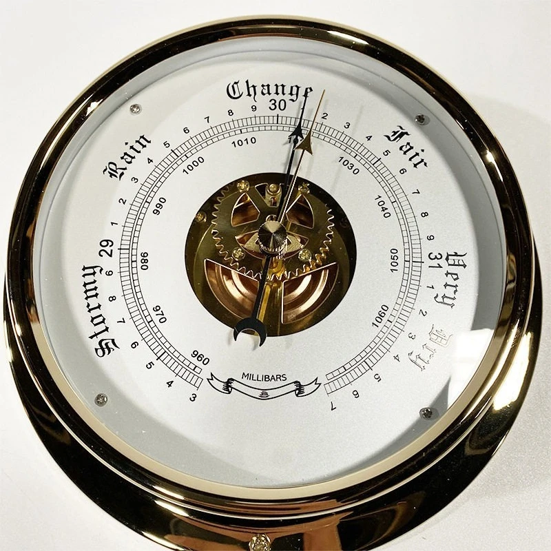 Marine Barometer IMPA370246 Brass Case Clock‑Type Atmospheric Pressure Gauge For Nautical Vessel