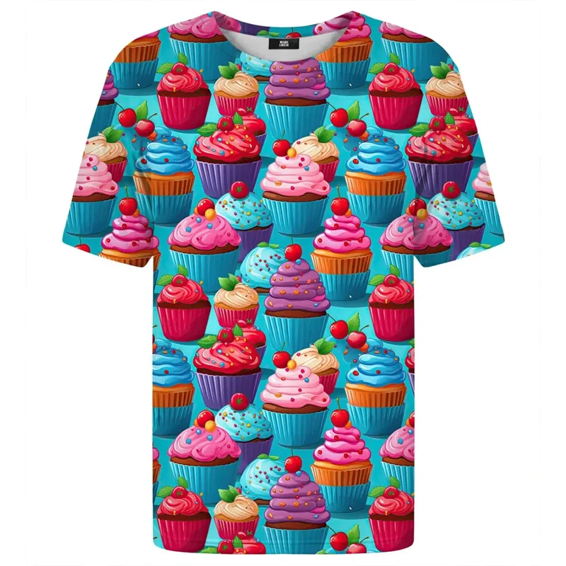 New Donuts Cupcake Graphic T-shirt For Men Kids 3D Printed Food Short Sleeves Women Spring Summer Street Round Neck T Shirts